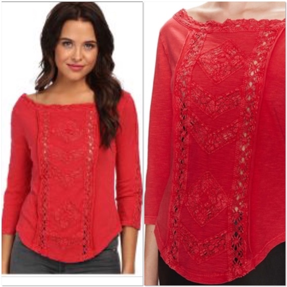 Free People Tops - ✅ Sale 🎉Free People Red Truly Madly Lace Top